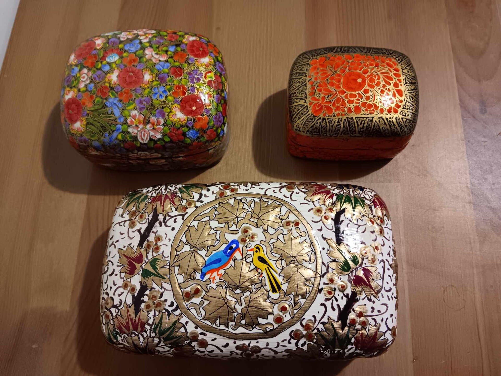 Hand-painted paper mache boxes